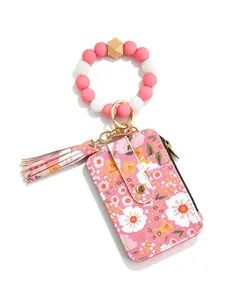 Women Slim Keychain Purse Silicone Bracelet Wristlet Wallet with RFID Credit Card Holder, ID Window, Tassel & Key Ring