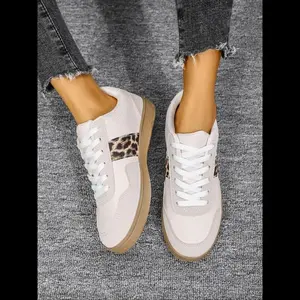 Women's Fashionable Leopard Print Lace Up Low Top Sneakers, Casual Comfortable Sports Shoes for Daily Wear, Female Trainer All-match Round Toe Shoes for Daily Wear, Walking Shoes, Athletic Sneaker Footwear Training Runner