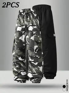 Set of 2 men’s camouflage cargo jogger pants, breathable recycled fabric that doesn’t make legs feel stuffy, large contoured cargo pockets, structured regular fit that stays upright and not slouchy