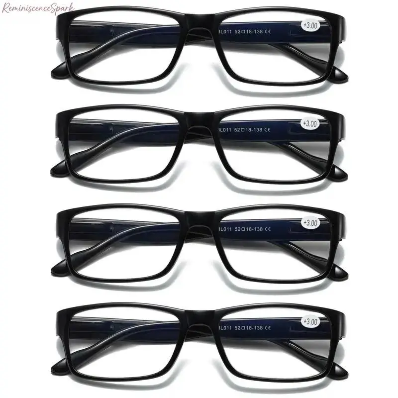 4-Pack Unisex Square Eyeglass Frames, Ultra Light Portable Empty Eyewear Frames, Fashion Plain Lensless Decorative Glasses Frames for Daily Styling, Street Wear, Party Makeup and Casual Outdoor Matching