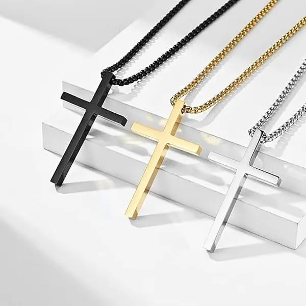 Stainless Steel Cross Pendant Necklace Christian Accessories for Men Women Fade-Resistant Non-Discolouring Gift for Valentine's Day Christmas Birthday