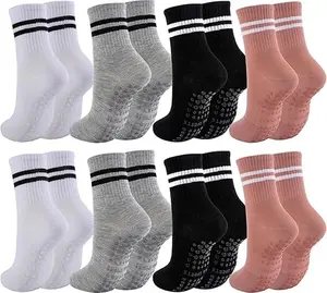8 Pairs Yoga Socks with Grips for Women Non Slip Pilates Barre Grippy Socks Athletic Crew Sock for Fitness Workout