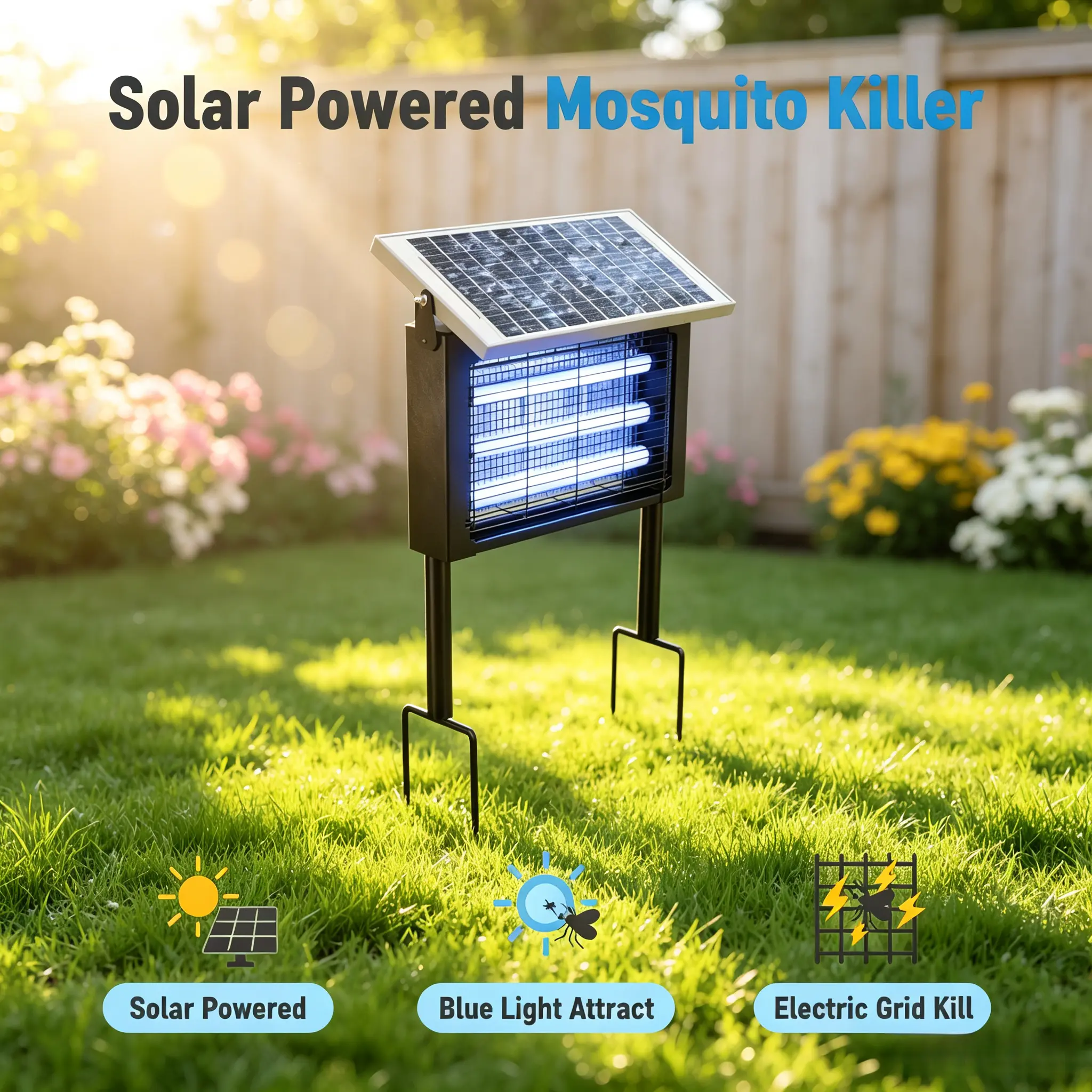 Outdoor Leisure Area Special Solar Pest Control Light 3 Enhanced Luring LED Tubes 30W Wide Range, Dual Charging Modes Solar Energy And Dual USB Interface, Easy To Hang And Place Freely