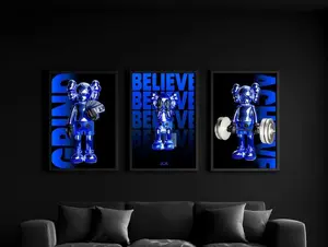 Set of 3 Blue KAWS Motivational Wall Art Posters Print Unframed, Hypebeast Decor Prints