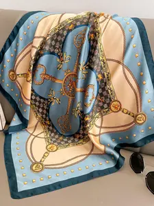 Women's Luxurious Designer Chain Printed Spring Silk Bandana Scarf, 70*70cm, Suitable for Daily Wear and Dressing Up Your Look