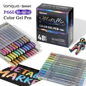 Languo 48pcs Metal Gel Pen Set, Vibrant Colors, 1.0mm Tip, Waterproof, Ideal for Art, DIY, Office, School Supplies