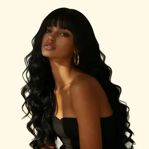 Mini wig G- MG Long-section Mysterious bright black Layered with Highlights Glueless Synthetic Wig for Women 30Inches/ water  wave wig/realistic appearance