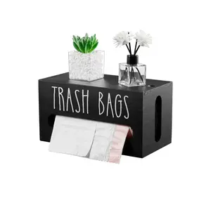 Classic Wooden Garbage Bag Holder | Wall Mount & Countertop | Kitchen Organizer Storage box, tissue box