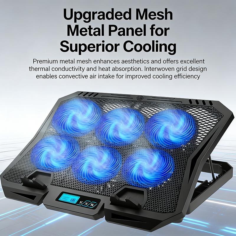Laptop Cooler with 7-Level Adjustable Fan Stand and Display Screen Base