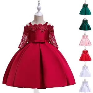 Kids Clothes 5083 Embroidered Maroon Flower Girls Frock Ball Gown Pageant Children Elegant Princess Prom Host Formal Evening Party Cocktail Dress 3-10Y