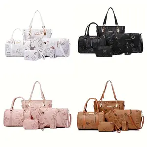 Women'sFashionRetroLetterPrintShoulderBag,Handbag,Wallet,KeyBag,Six-pieceSet,Commuting,Casual,Shopping,ToteBag,Women'sBagSetFlapPocketDesign