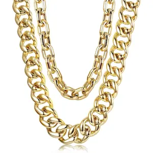 FINREZIO 2 PCS Men Big Chunky Necklace Hip Hop Jewelry 80s 90s Personalized Punk Style Chain Necklace Costume Jewelry Daily