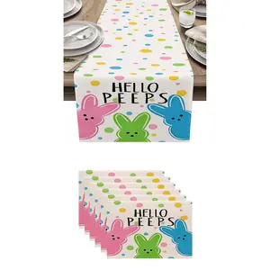 7pcs,Easter Bunny Spring Kitchen Table Decor Set, 7-Piece Table Runner, Placemats, Pillow Covers, Home Party Decoration