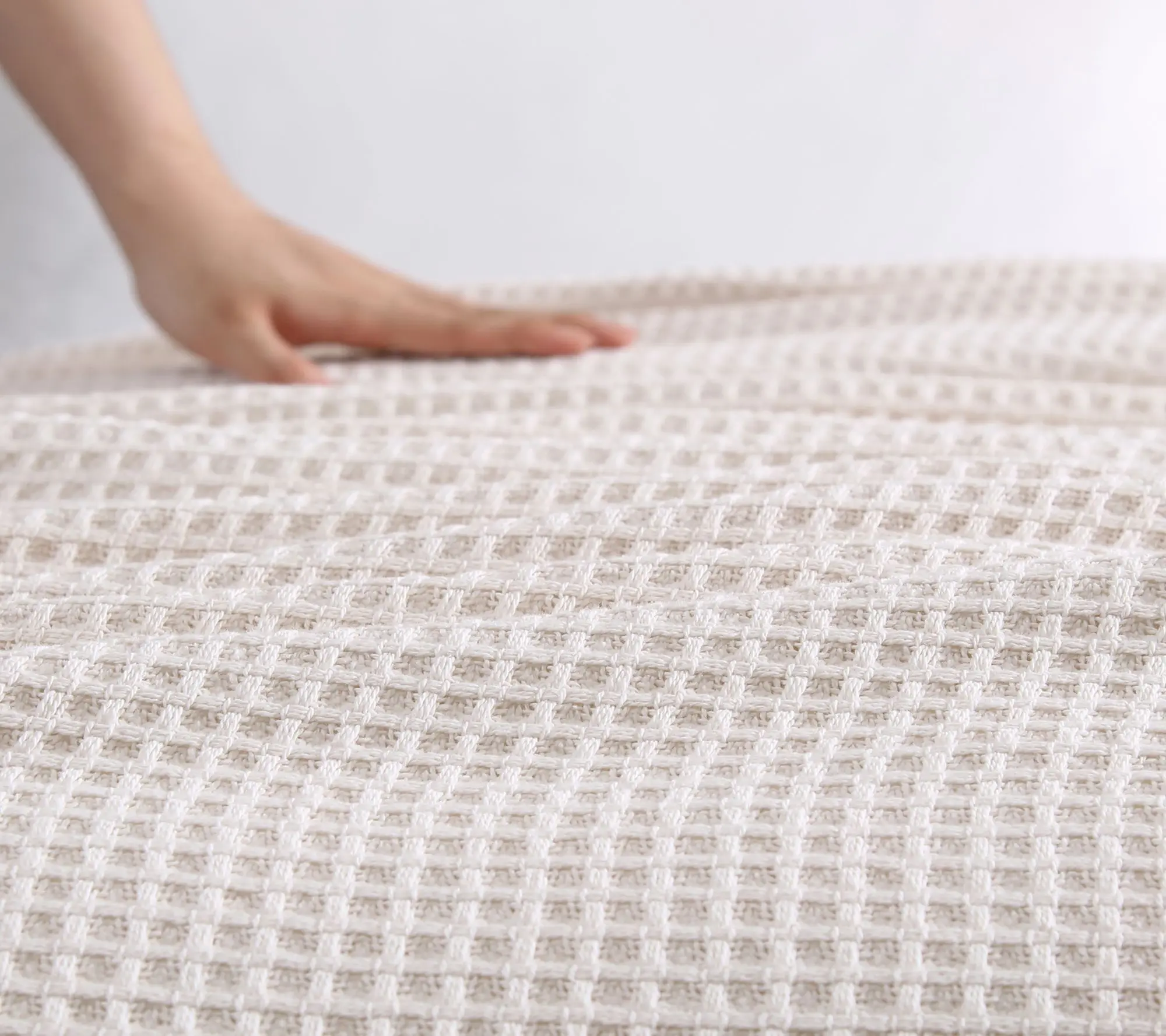 Eddie Bauer Solid Waffle Cream Cotton King Blanket