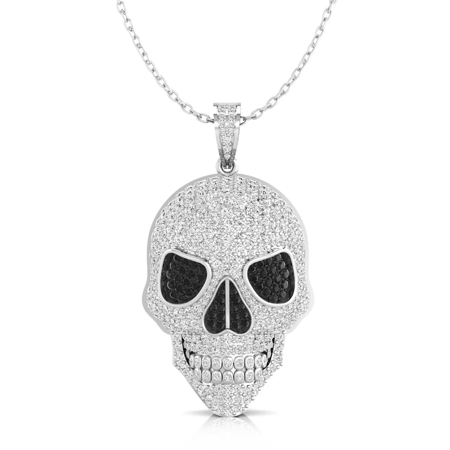 Ethnic Iced Out Skeleton Hip Hop Skull Pendant For Woman, 925 Sterling Silver Pendant, 4.10 Ct White & Black Round CZ Stone