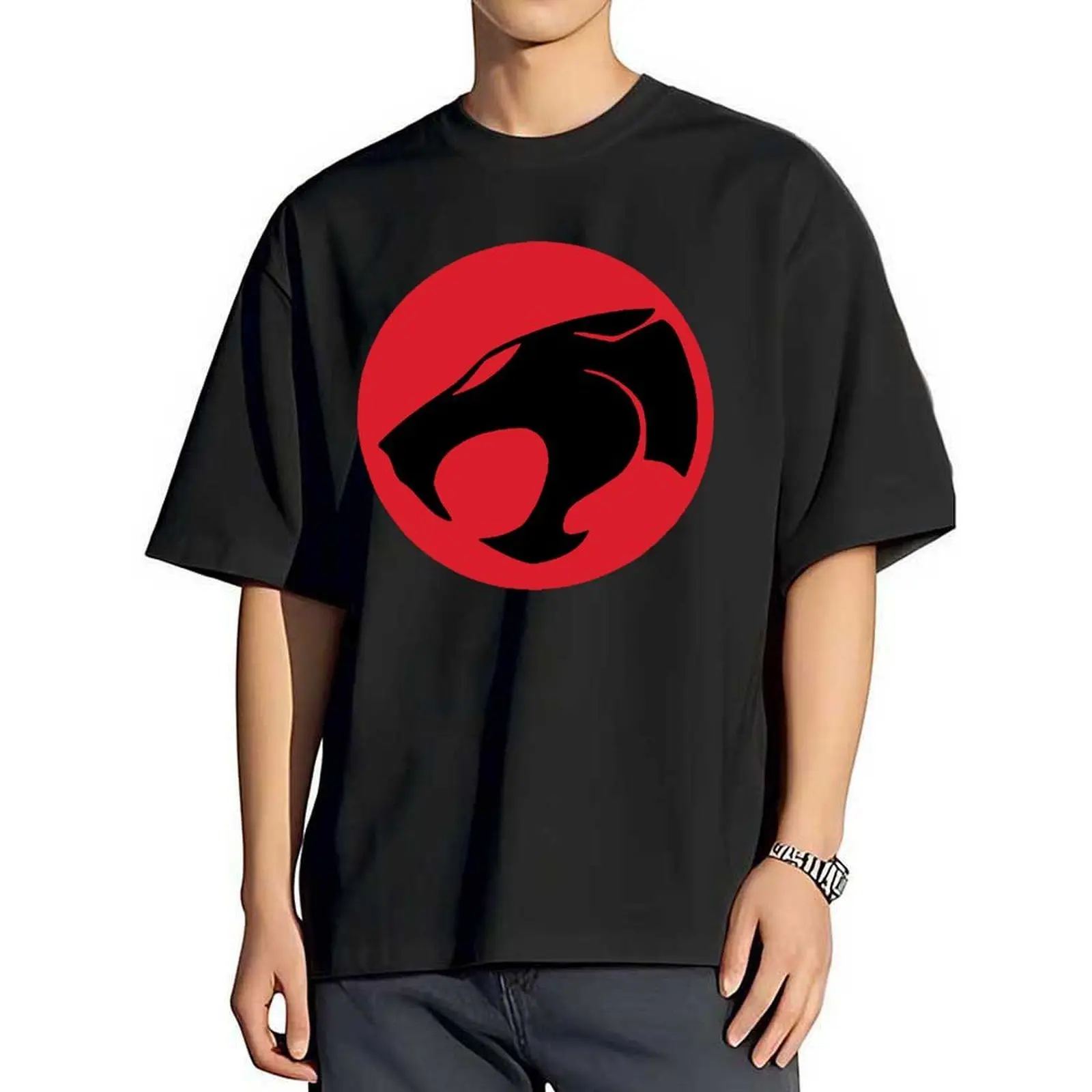 New Cartoon Anime ThunderCats T-Shirt Unisex Fashion Streetwear Oversized Harajuku Top Tee Clothing 24209 Menswear Gamis Black Casual Print Tshirt