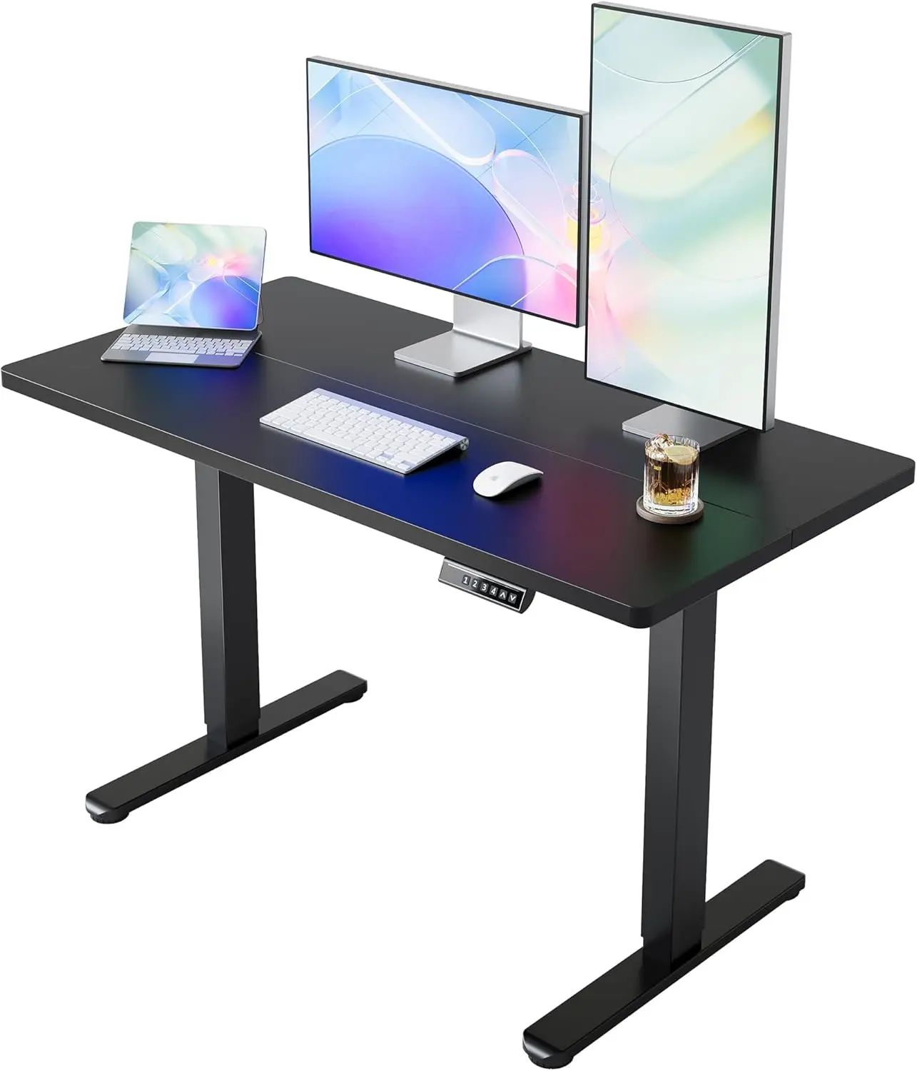 48x24 Inch Electric Height Adjustable Standing Desk - WFH Setup Ergonomic Computer Workstation with 4 Memory Presets, Headphone Hook, Cable Management, Stable Adjustable Laptop Computer Stands, Computer Stands Adjustable Height Laptop