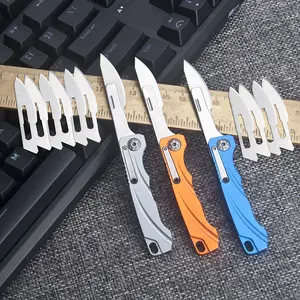 EDC Utility Knife, Folding Pocket Paper Box Package Cutting Knife, Aluminum Handle with 10 Replaceable Blades for Office Daily Use and Gifts