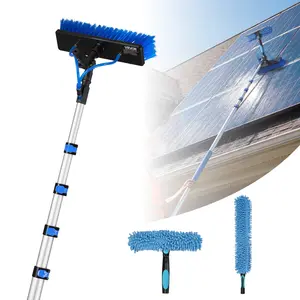 fathersdaygift VEVOR Solar Panel Cleaning Kit, 26 ft, Water Fed Pole Kit with Cleaning Brush, Soap Dispenser, Extendable Aluminum Telescopic Pole, 180 Rotatable Brush Head, for Roof Mounted Solar Panels, Windows