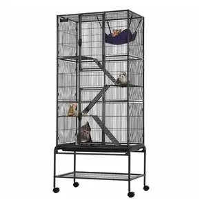 Ferret Cage 69" Rolling Metal Cage, 4-Tier Critter Cage for Rats, Hamsters, Guinea Pigs, Chinchillas, Bunnies - Easy Clean Pet Cage with Ramps & Tray Default