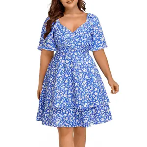 Pinup Fashion Women Graduation Dress Plus Size - Wedding Guest Summer Wrap V Neck Ruffle Knee Length Dresses  SwimWeek  summervibes
