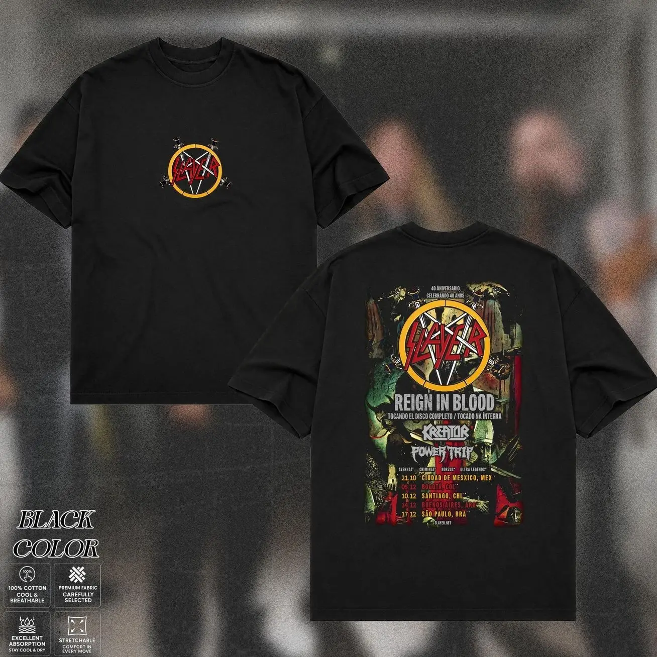 Slayer Band Tour T-Shirt, Old School Thrash Metal Graphic Tee, Heavy Metal Shirt, Rock Aesthetic Music Tee, Distressed 80s Speed Metal Graphic T-Shirt, Gift for Metalheads, Unisex Rock Shirt for Men & Women 623