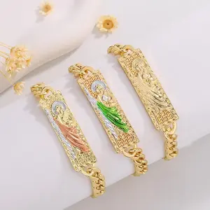 Classic Religious Saint Jude Cane Bracelet Green Minimalist Copper Unisex Bracelet with Intricate Design and Durable Chain