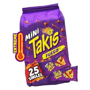 Takis Fuego Mini 25 pc 1.23 oz Bite Size Multipack Hot Chili Pepper & Lime Flavored Extreme Spicy Rolled Tortilla Chips Crunchy Snack for Bold Tastebuds - Corn, Crispy