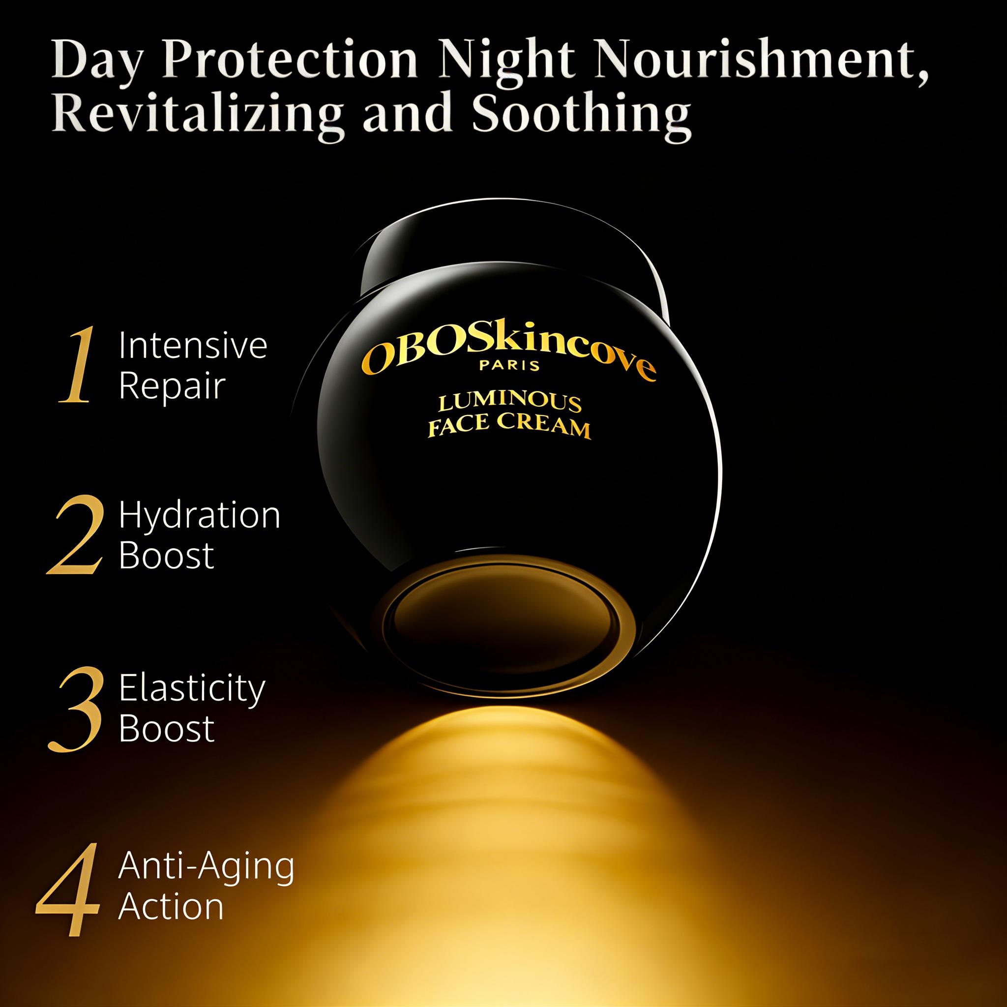 OBOSkinCove Luminous Face Cream - Enhanced Anti-Aging Formula for Toned Skin Combats Wrinkles Dryness & Loss of Elasticity Deep Moisturizing Day Blend Moisturizers Daily