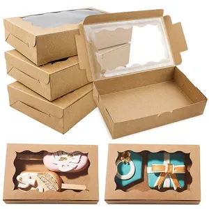Kraft Paper Cake Box, 10pcs/set Rectangular Pastry Box with Window, Transparent, Baking Box for Cake, Cookie, Chocolate, Snack, Dessert, Gift Box, Bakeware, Baking Supplies