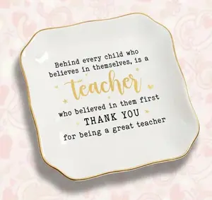 OASSIE Teacher Appreciation Gifts From Students - 4"X4" Porcelain Jewelry Dish Tray - Thank You Teacher Gifts For Women Coworkers, Back To School End Of Year Present Ideas