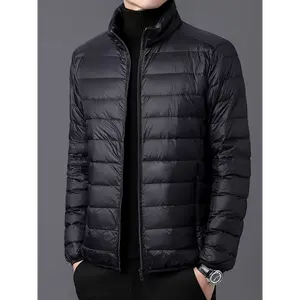 [Lightweight Winter Duck Down Jacket] Men's Lightweight Winter Duck Down Jacket - Windproof & Sleek Black, Full-Zip, Stand Collar, Ideal for Outdoor Activities like Riding & Mountaineering, Available in Multiple Sizes, Movement Style, Conve