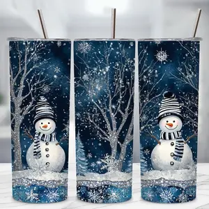Winter Wonderland Tumbler with Snowman Design and Snowflake Accents for Festive Drinking