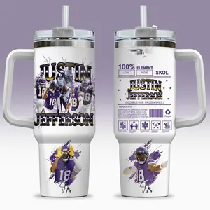 New Justin Jefferson 18 40oz Tumbler With Handle Stainless Steel Tumbler, The JJettas tumbler, The Vikings tumbler, Tumbler Gift, iced coffee tumbler, Christmas Gift - Customer Favorite