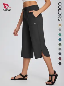 BALEAF Women's Capri Pants Wide Leg Athletic Yoga Capris with Pockets Quick Dry Lightweight Active Lounge Pants, UPF 50+ Sun Protection High Waisted Tummy Control Loose Comfy Casual Summer Capris for Hiking Gym Travel Outdoor Workout Teacher Multi-Purpose