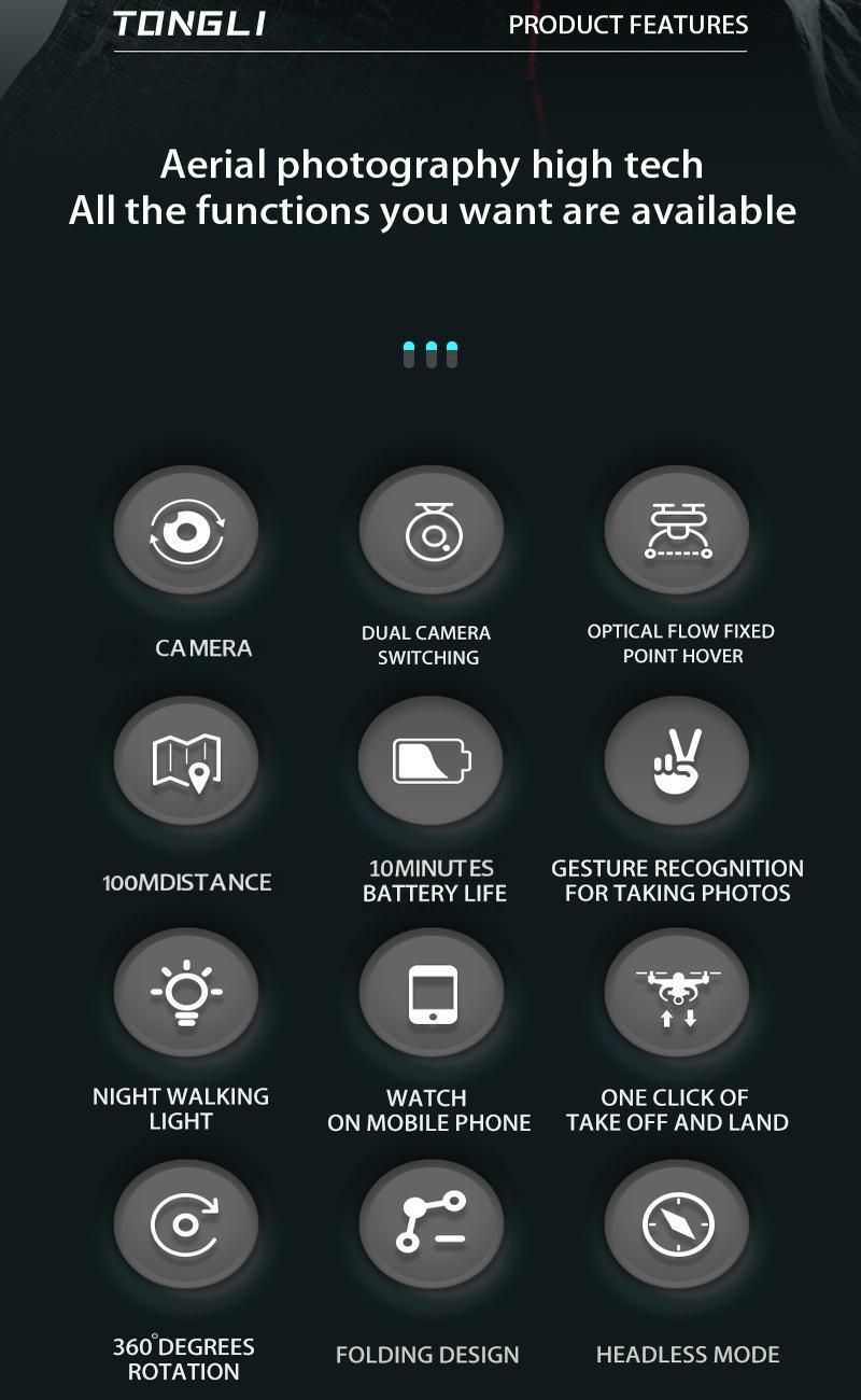 TongLi Kids' electric remote-controlled aircraft, aerial photography drone, four-axis flight vehicle with one-key take-off and stunt roll functions. It is an ideal holiday gift for children aged 6 to 12 for Christmas, Halloween and Thanksgiving.