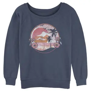 Junior's Lost Gods Distressed Tropical Beach Sweatshirt