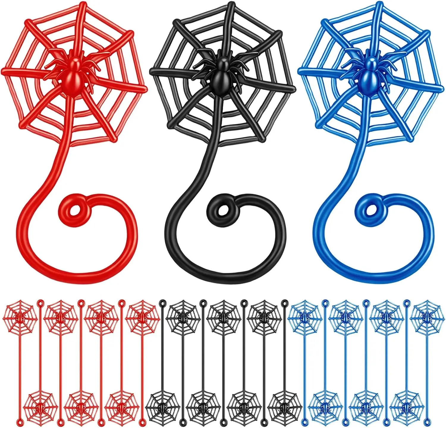 Halloween Fall  Gift 30 Pcs Sticky Spider Web Party Favors Bulk Easter Basket Stuffers Egg Fillers Goodie Bag Stuffers for Classroom Prizes Birthday Party Supplies (Red Blue and Black)