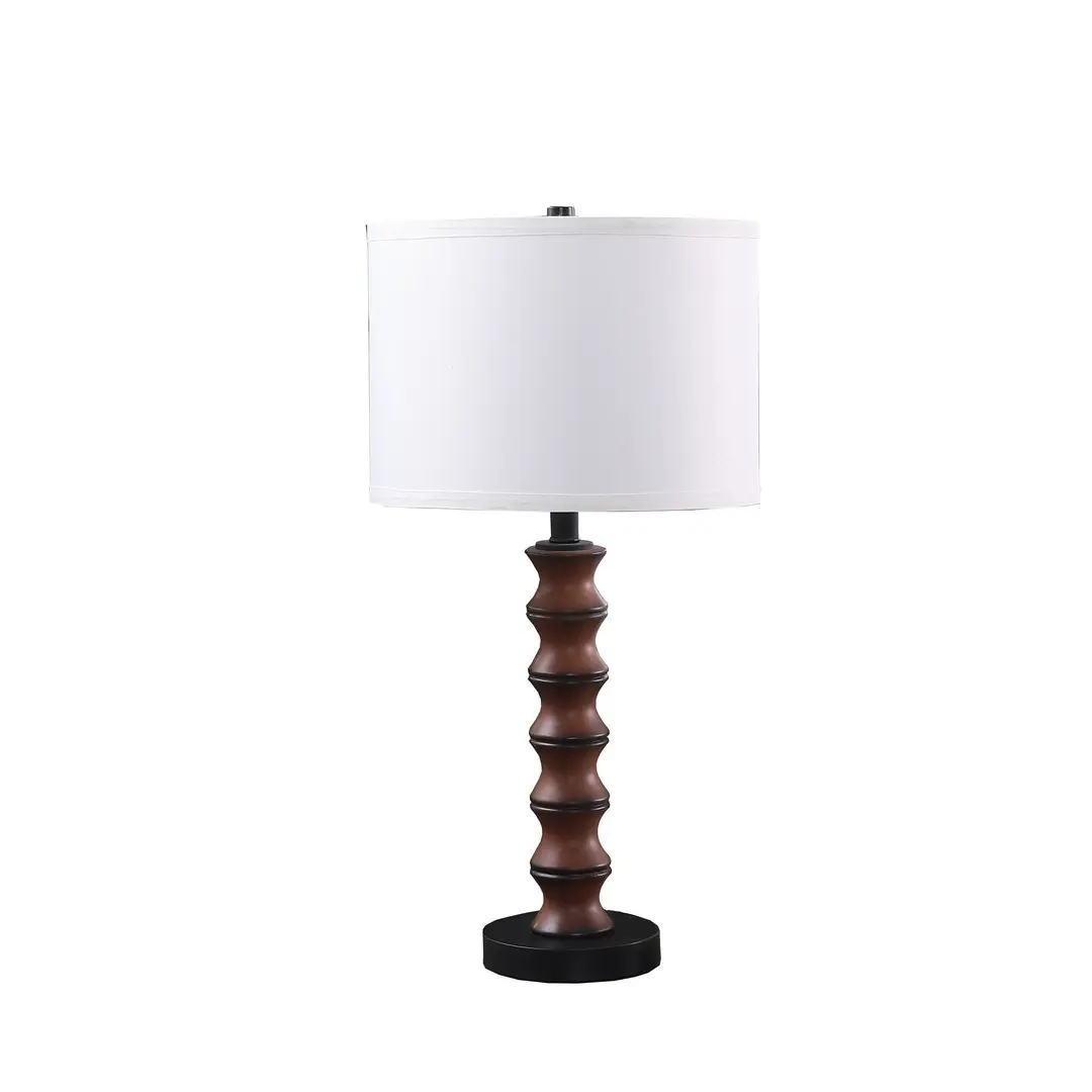 27.5" Dark Cherry Wood-Inspired Coastal Modern Table Lamp - Polyresin Home Decor with Fabric Drum Shade, On/Off Cord for Indoor Lighting (Home Improvement Category)