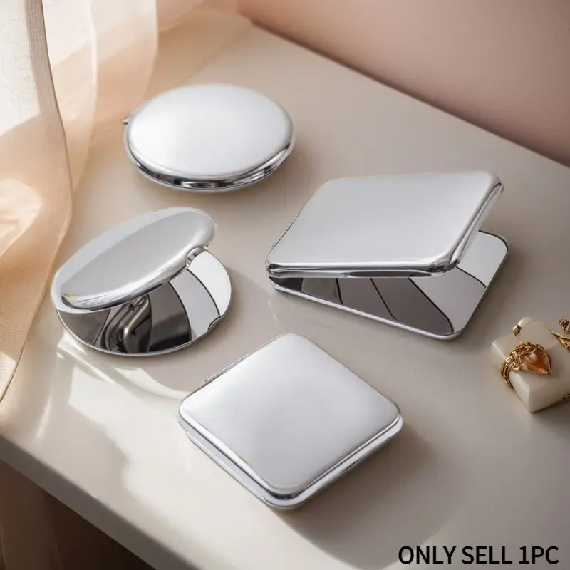 Foldable Makeup Mirror Portable Double-Sided Mirror Stainless Steel Pocket Small Tinkering Mirror ForTravel Beauty Cosmetic Tool Handheld Mirrors Folding Makeup Mirror Portable Vanity Mirror