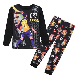 Kids CR7 Soccer Pajamas Set – Long Sleeve Cartoon Football Sleepwear – SIUU Print Cristiano-Inspired Nightwear for Boys