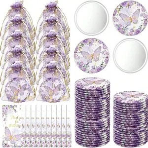 36pcs Butterfly-Themed Party Favor Set, Includes 12 Compact Mirrors, 12 Thank You Cards, 12 Organza Bags, for Weddings, Party Favors Assortment