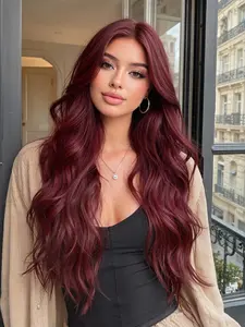 Topshe 13x4 HD Lace Front Wig, Lace Frontal Wigs, 26 Inch Wine Curly Hair, High Temperature Resistant, Heat Resistant Wigs, Natural Look, Comfortable Breathable Women's Wig