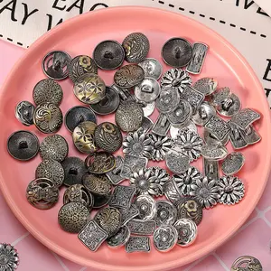 Set of 80pcs Mixed Retro Style Metal Buttons for Crafts, Sewing Decorations, Coat Accessories - Assorted Flower, Round, Square Designs