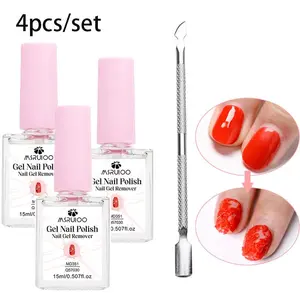 4pcs Set Magic Nail Gel Remover, Double Headed Stainless Steel Push Rod, 15ML Nail Polish Removal Tool for UV Gel Nails, Nail Glue Remover