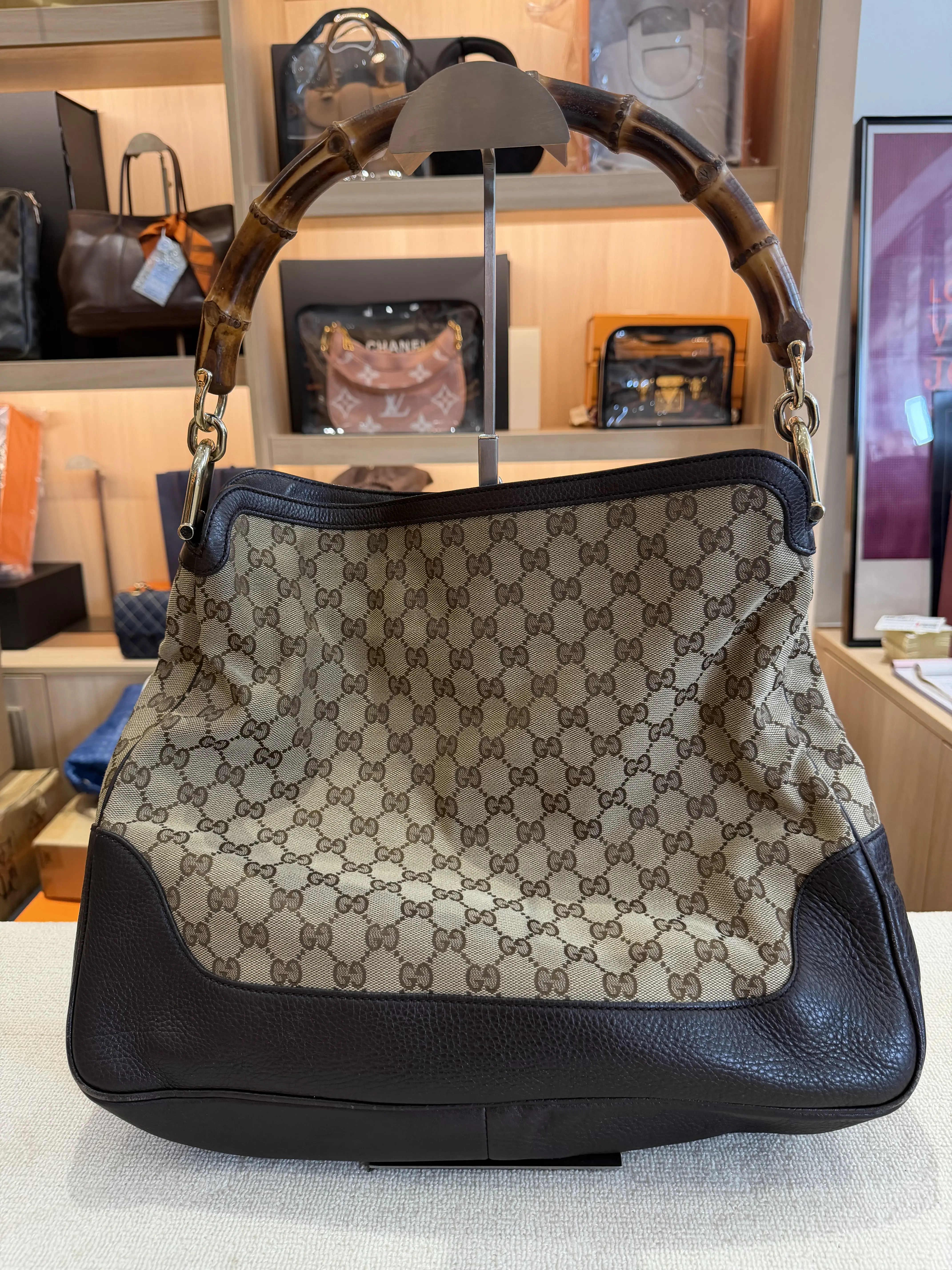 Pre-owned GUCCI Bamboo Hobo Bag GG Canvas Shoulder Bag