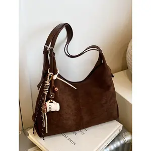 Women's Elegant Suede Crossbody/shoulder Bag, Large Capacity Single-Handle Design, Zip & Magnetic Snap Closures, Ideal for Daily Use, Fashionable Crossbody Bag