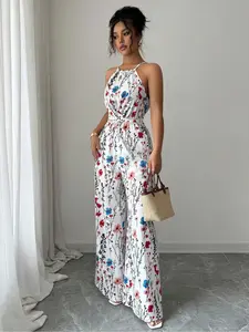 Elegant Women's Bodycon Jumpsuit, Sleeveless Backless Design, High Waist Ruched Detailing, Perfect for Parties & Events