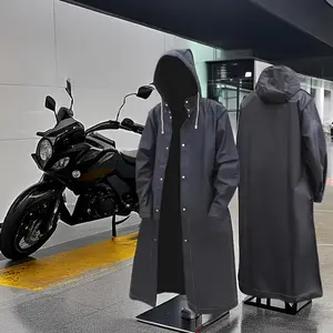 Unisex Black EVA Waterproof Raincoat, Long Hooded Rain Jacket for Motorcycle, Cycling, Hiking, Fishing - No Pocket Outdoor Gear