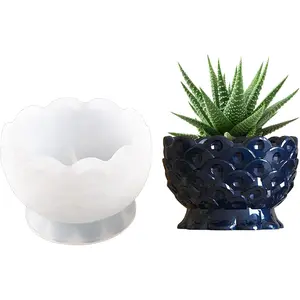 Silicone flower pot molds, silicone planter molds for concrete, cement, clay, resin, round bowl, candle and soap making molds